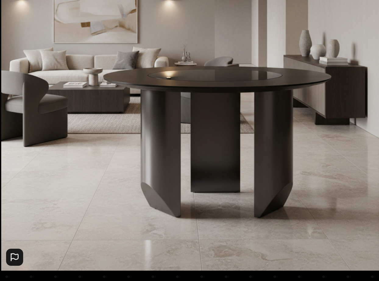 Imperia Round Veneer Dining Table with Ceramic Lazy Susan