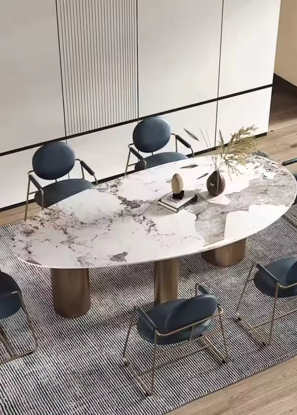 Italian Luxury Oval Dining Table with Gold Stainless Steel Base