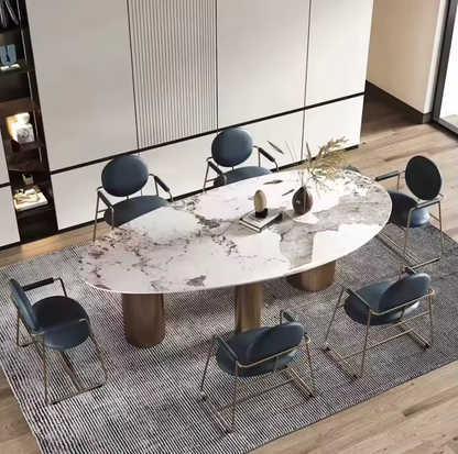 Italian Luxury Oval Dining Table with Gold Stainless Steel Base