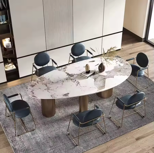 Italian Luxury Oval Dining Table with Gold Stainless Steel Base