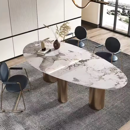 Italian Luxury Oval Dining Table with Gold Stainless Steel Base