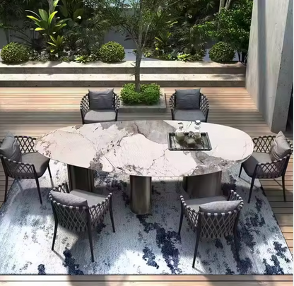 Italian Luxury Oval Dining Table with Gold Stainless Steel Base