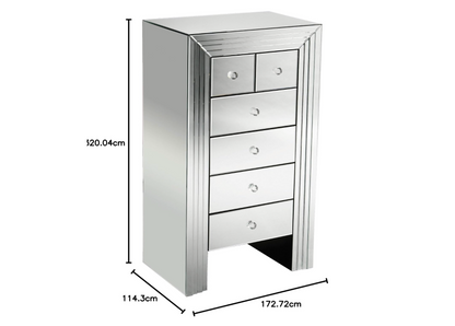 Mirrored 6 Drawer Chest of Drawers| H126 x D45 x W68 cm