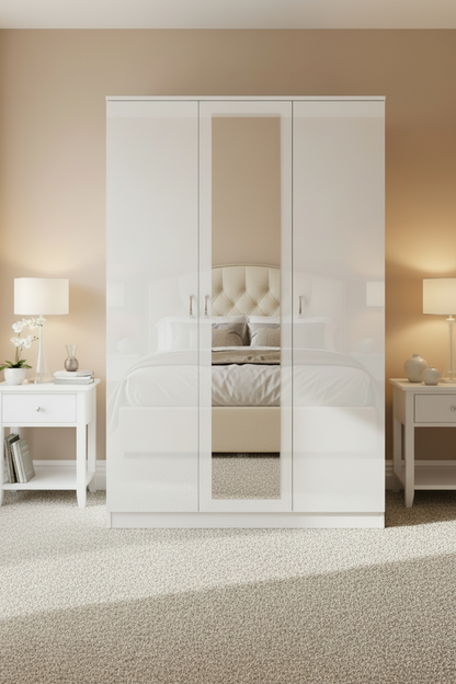FWStyle Chilton 3 Door Wardrobe With Mirror – White Gloss