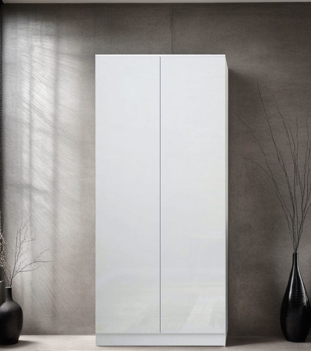 FWStyle Stora 2 Door Wardrobe White Gloss – Modern Bedroom Storage Cabinet