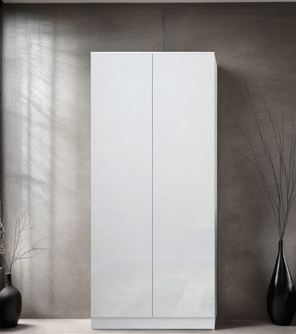 FWStyle Stora 2 Door Wardrobe White Gloss – Modern Bedroom Storage Cabinet