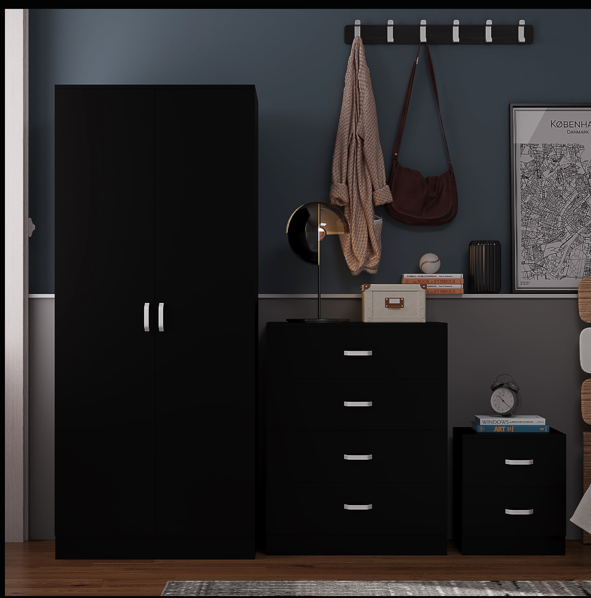 Tunis 3 Piece Bedroom Furniture Set – Matt Black