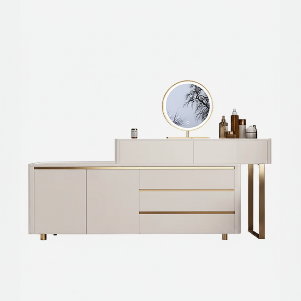 Layla Makeup Vanity Table with Storage Cabinet and Lighted Mirror