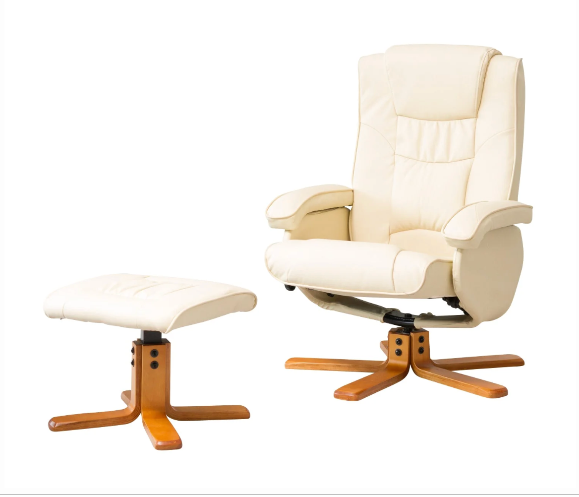 Faux Leather Swivel Recliner Chair & Stool