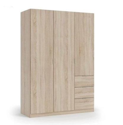 Cairo Oak Effect Compact 3 Door 3 Drawer Space-Saving 135cm Wardrobe