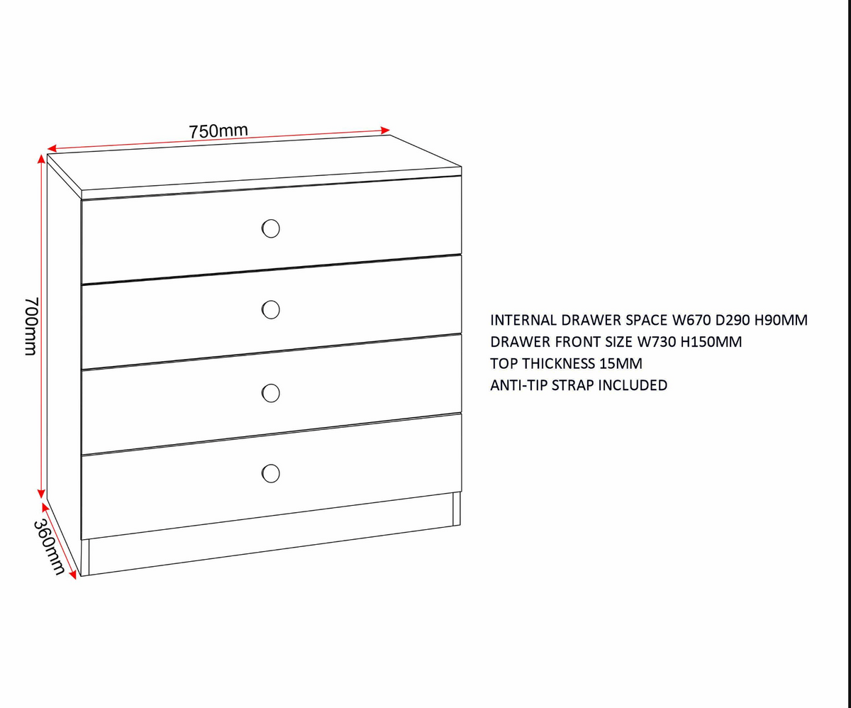 Denver 2 Door Wardrobe Bedroom Set 4 Piece White Gloss