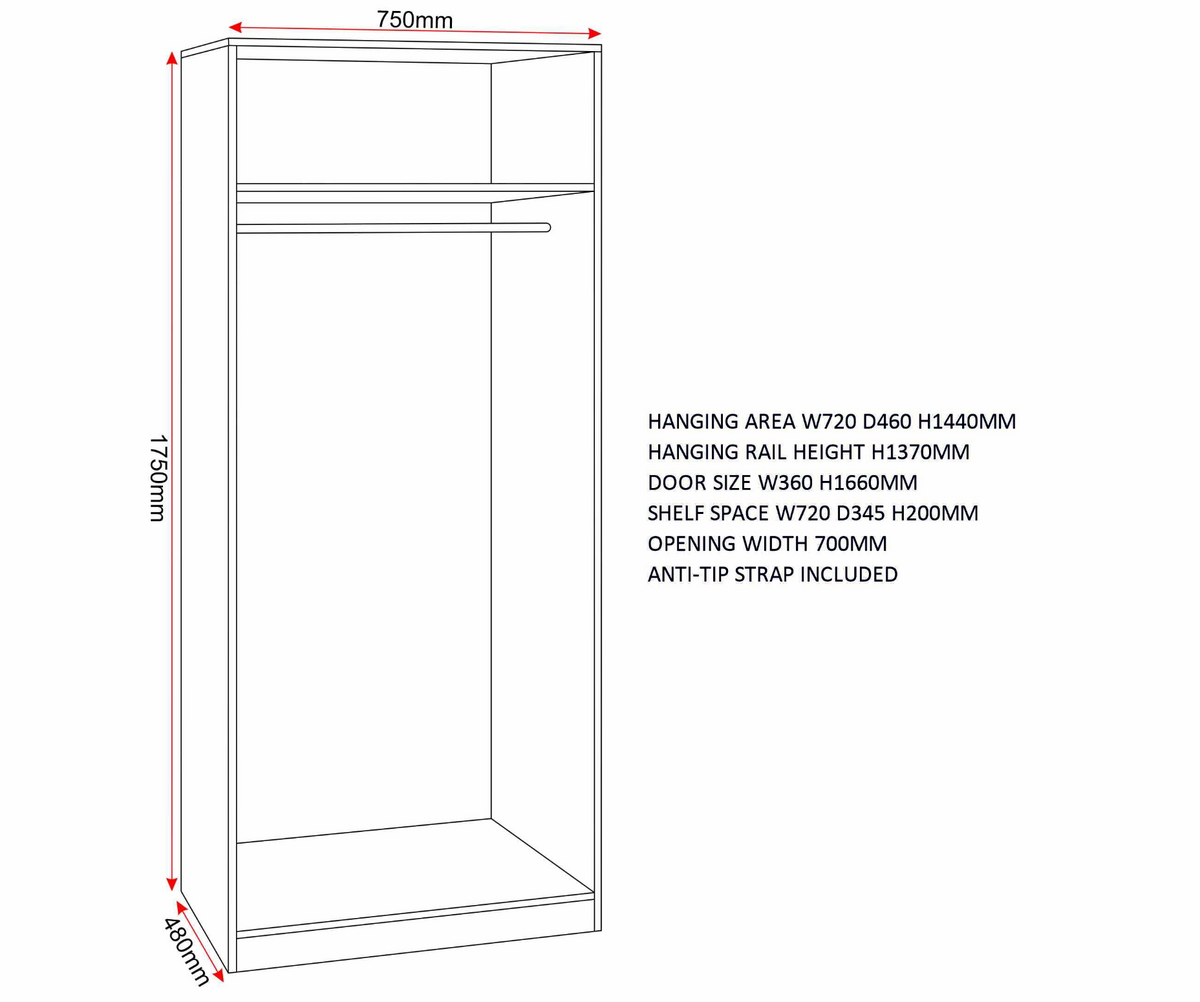 Denver 2 Door Wardrobe Bedroom Set 4 Piece White Gloss