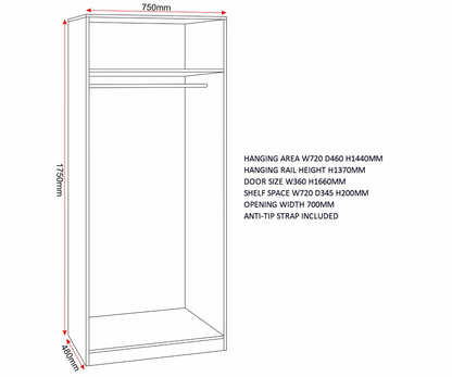 Denver 2 Door Wardrobe Bedroom Set 4 Piece White Gloss