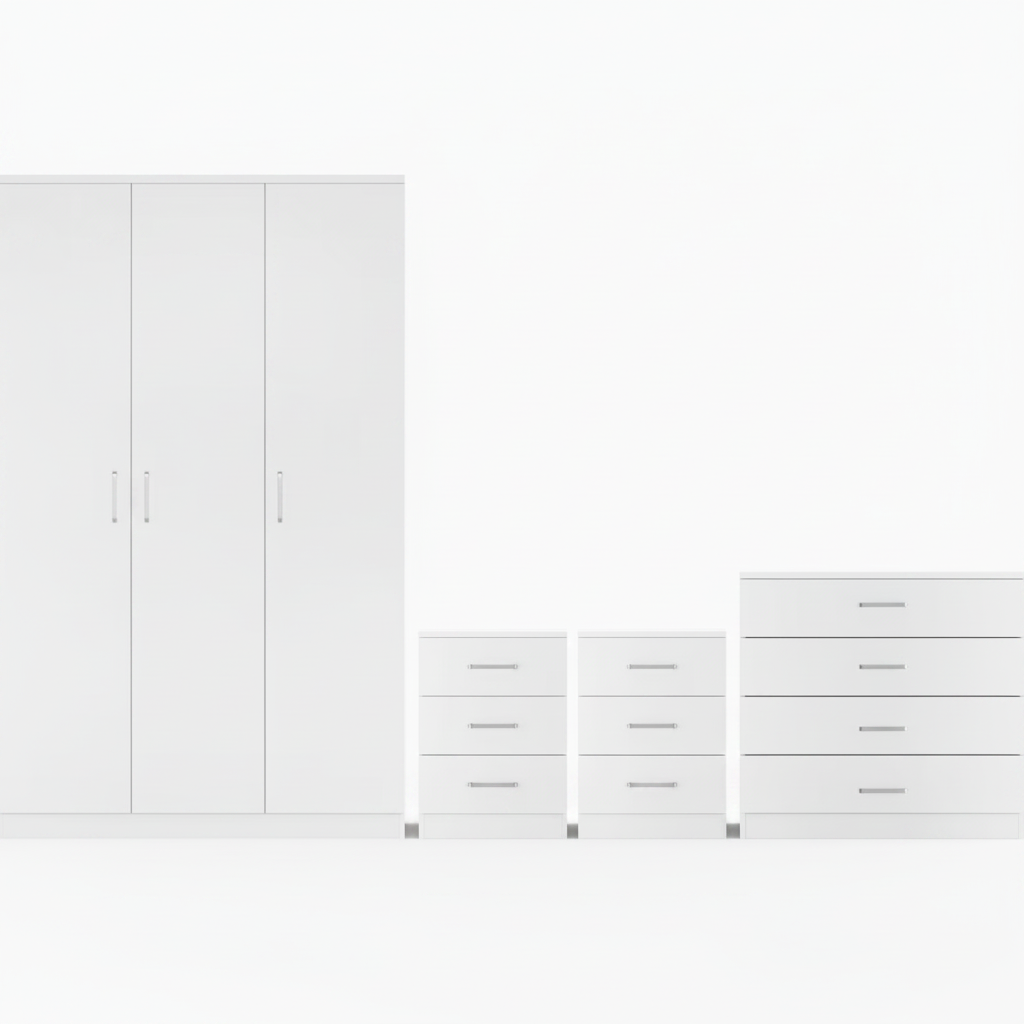 Denver 2 Door Wardrobe Bedroom Set 4 Piece White Gloss