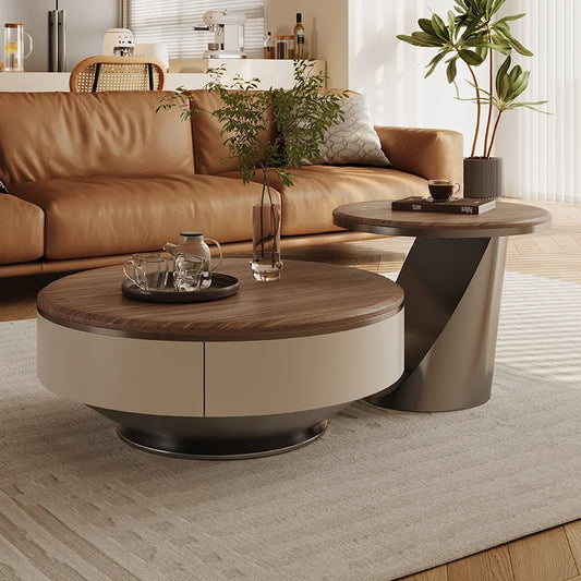 Nordic Walnut Wooden Coffee Table – Minimalist Design with Natural Drawer, White Finish, Living Room Furniture"
