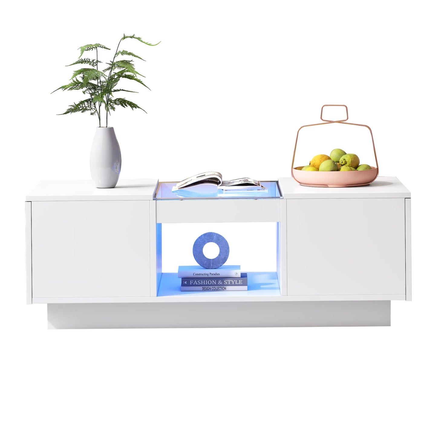 LED Lights Coffee Table for Living Room – Modern Center Table with Storage, 2 Tiers, 2 Drawers, and Large Surface