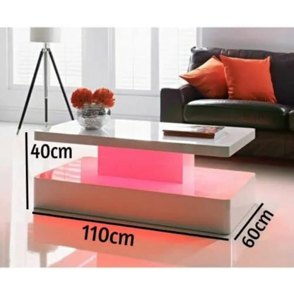 High Gloss LED Coffee Table – 7-Color Changing Lights | Modern Rectangular Living Room Centerpiece