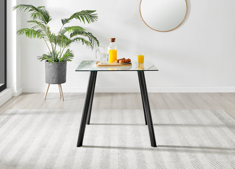 Seattle Square Glass and White Metal 2-4 Seater Dining Table