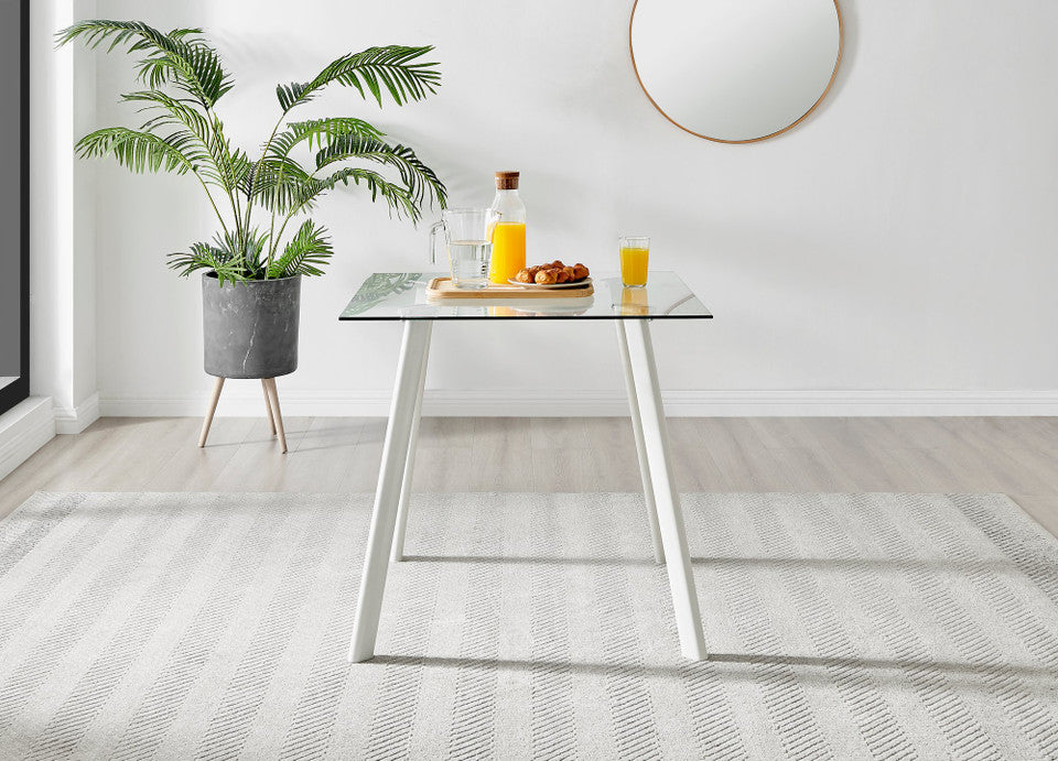 Seattle Square Glass and White Metal 2-4 Seater Dining Table