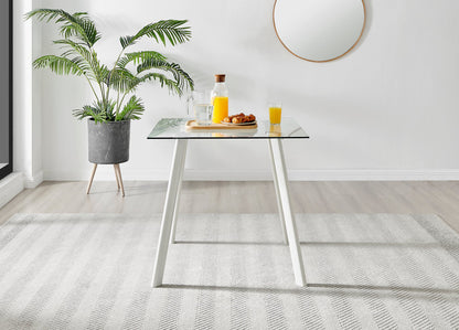 Seattle Square Glass and White Metal 2-4 Seater Dining Table