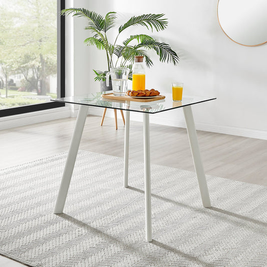 Seattle Square Glass and White Metal 2-4 Seater Dining Table