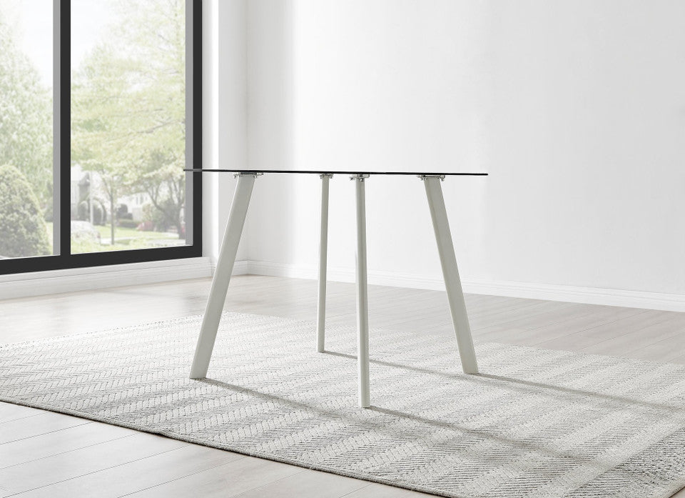 Seattle Square Glass and White Metal 2-4 Seater Dining Table