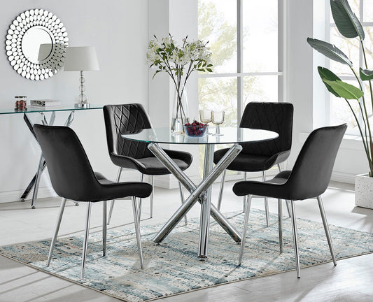 Selina Round Dining Table and 4 Pesaro Silver Leg Chairs