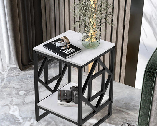 Modern 2-Tier Coffee Table with Sintered Stone Top and Storage - Modern Side Table with Storage
