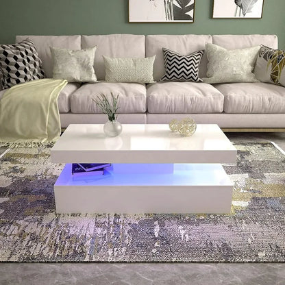 Modern White LED Coffee Table – 16-Color Light Rectangle Console | Living Room Tea Side End Centre Table