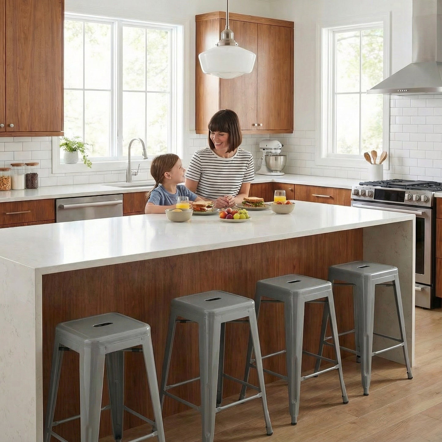 Bistro Pack of 4 Silver 24" Countertop Stools – Modern Industrial