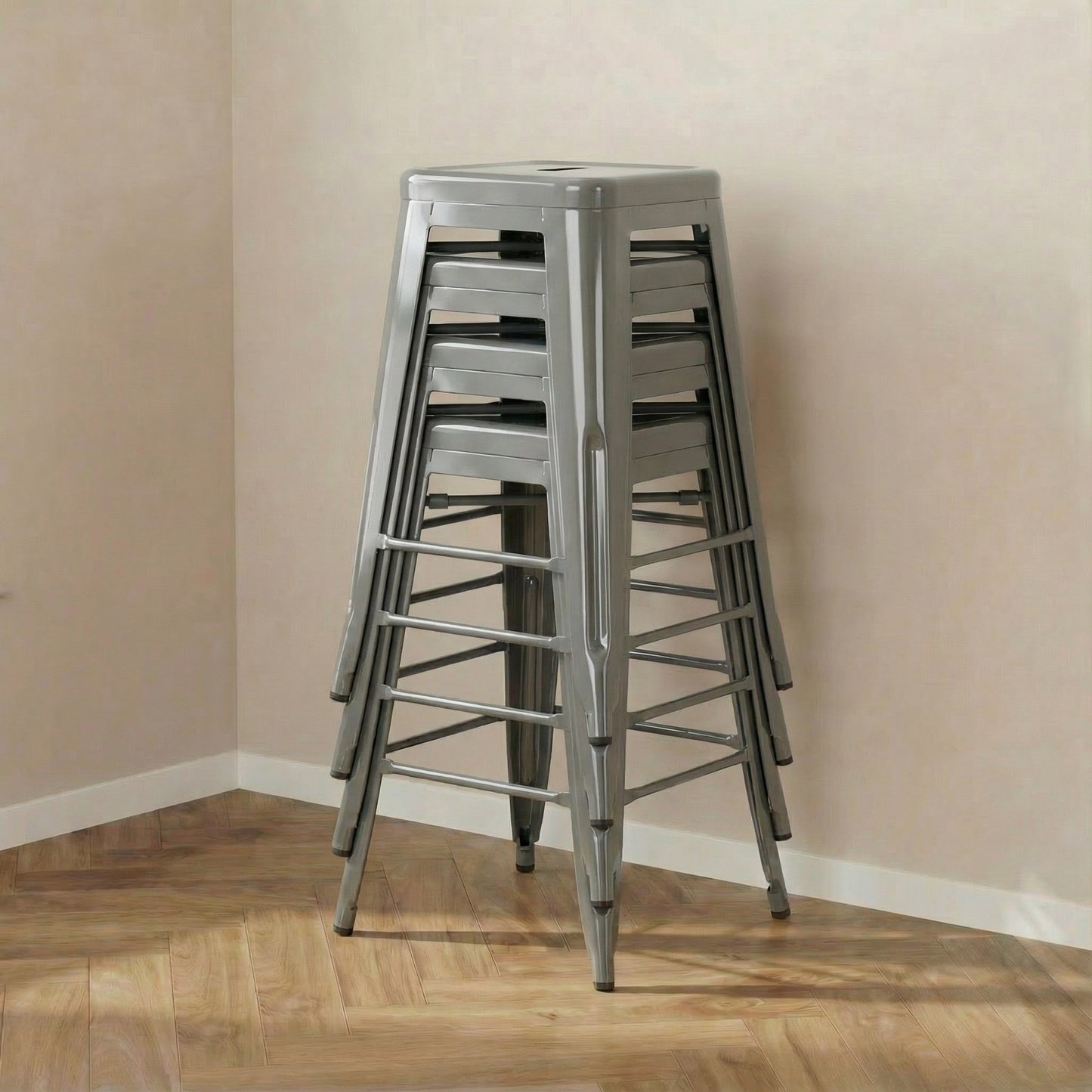 Bistro Pack of 4 Silver 24" Countertop Stools – Modern Industrial