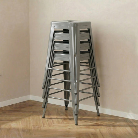 Bistro Pack of 4 Silver 24" Countertop Stools – Modern Industrial