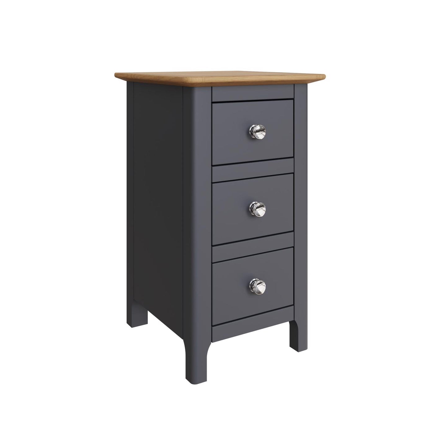 Taberno Oak 3-Drawer Bedside Table – Graphite Blue