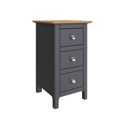 Taberno Oak 3-Drawer Bedside Table – Graphite Blue
