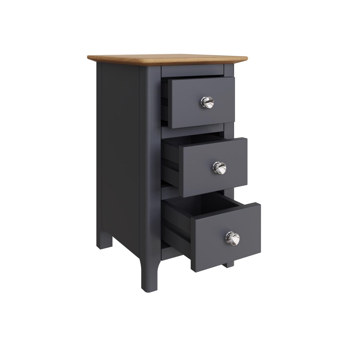 Taberno Oak 3-Drawer Bedside Table – Graphite Blue