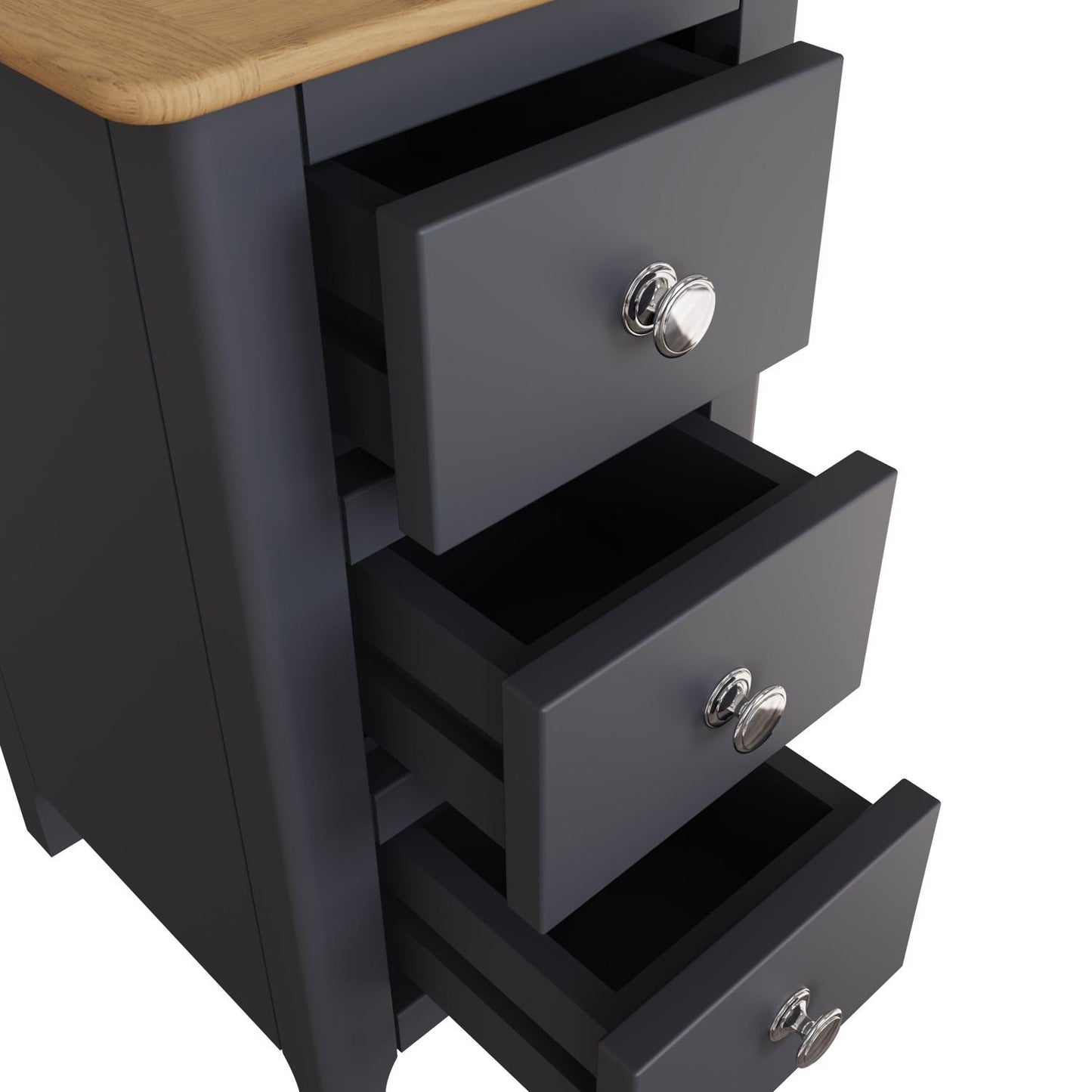 Taberno Oak 3-Drawer Bedside Table – Graphite Blue