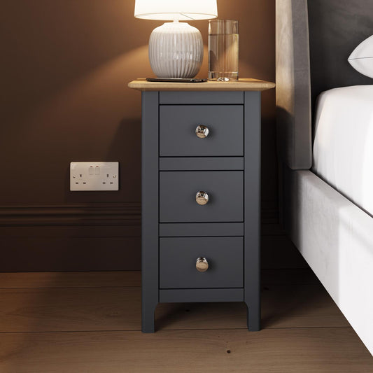 Taberno Oak 3-Drawer Bedside Table – Graphite Blue