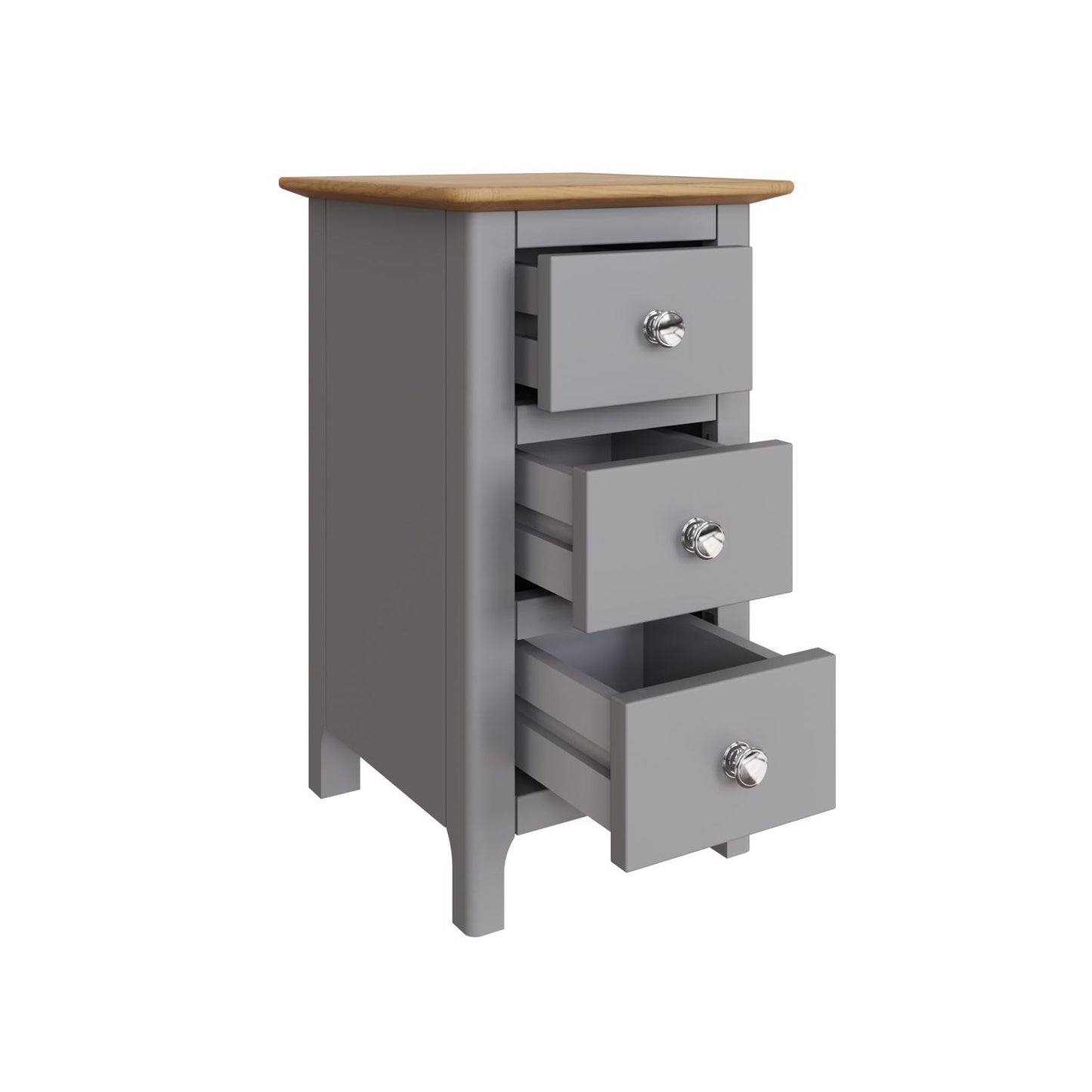 Taberno Oak 3-Drawer Bedside Table – Dove Grey