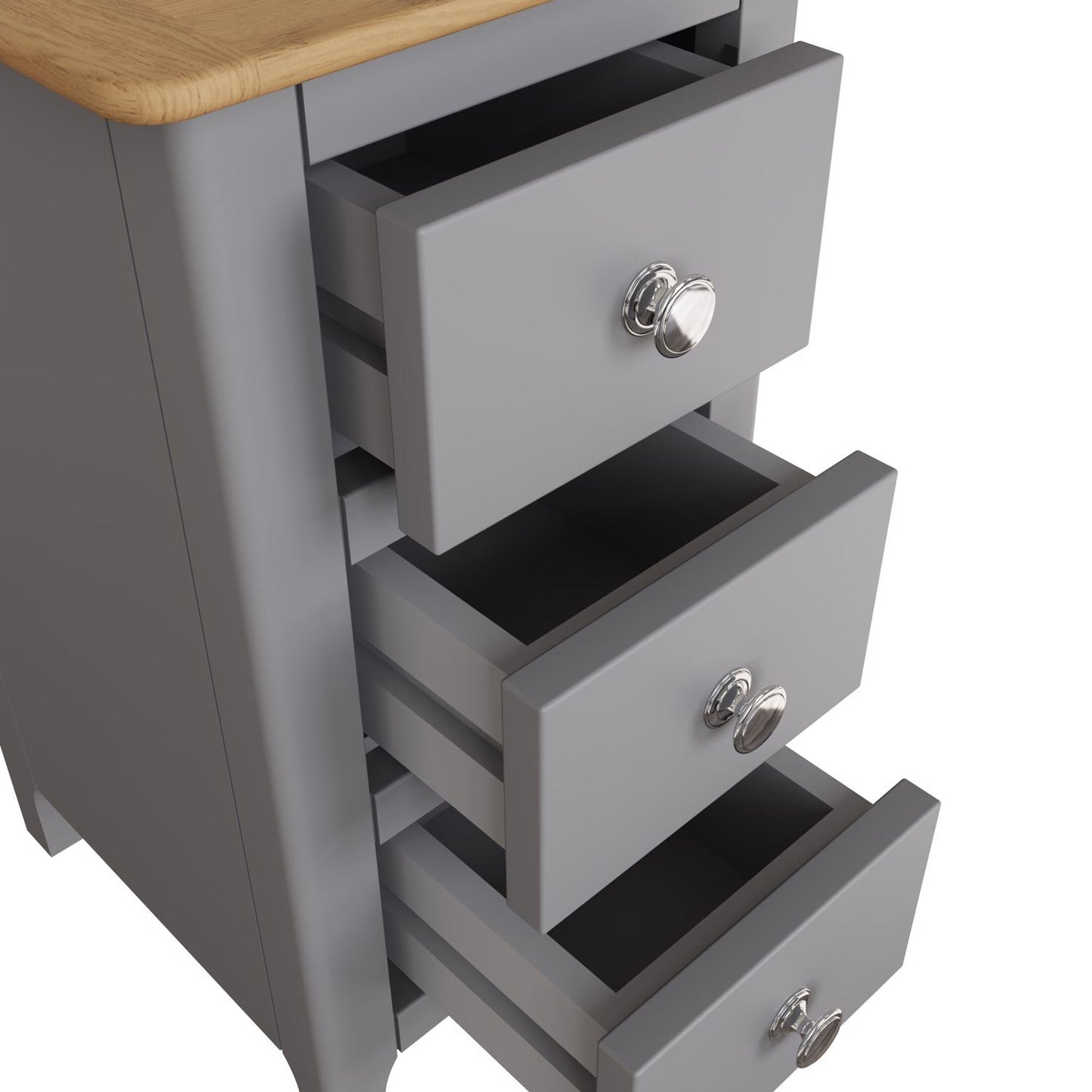 Taberno Oak 3-Drawer Bedside Table – Dove Grey