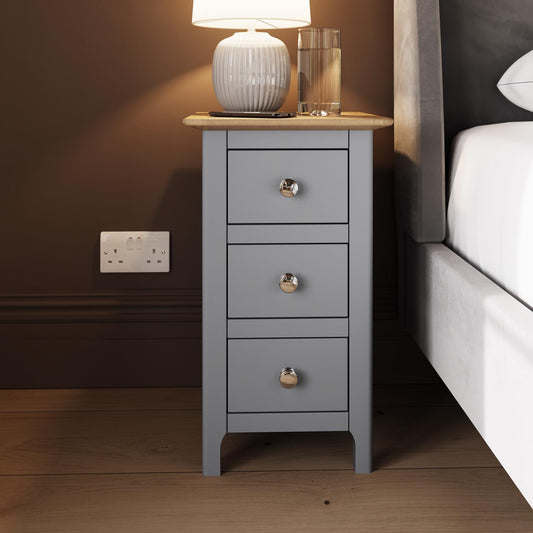 Taberno Oak 3-Drawer Bedside Table – Dove Grey