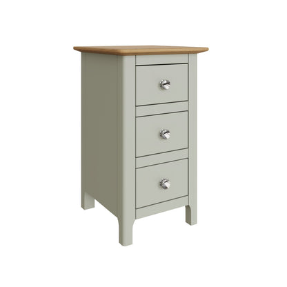 Taberno Oak 3-Drawer Bedside Table – Sage Green