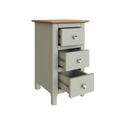 Taberno Oak 3-Drawer Bedside Table – Sage Green