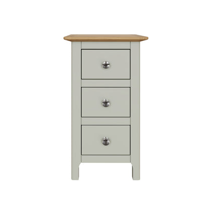 Taberno Oak 3-Drawer Bedside Table – Sage Green
