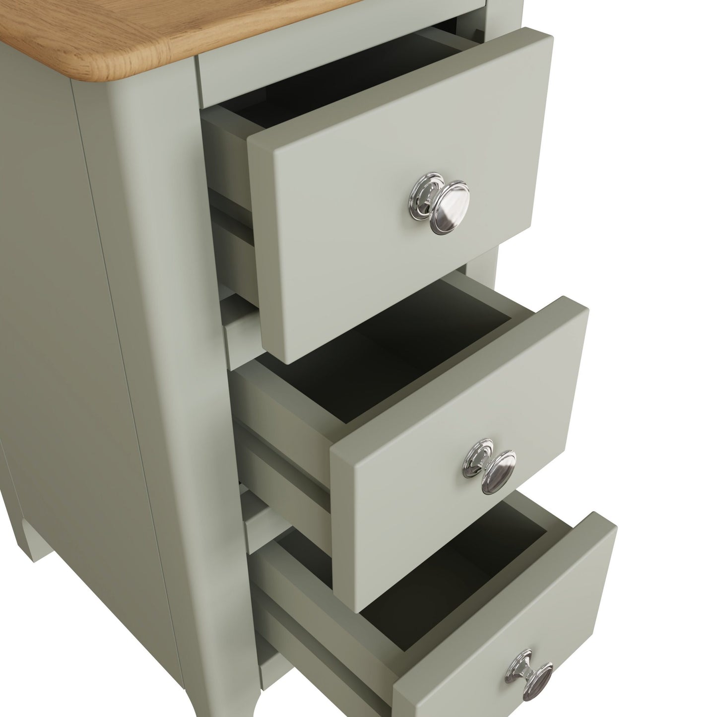Taberno Oak 3-Drawer Bedside Table – Sage Green