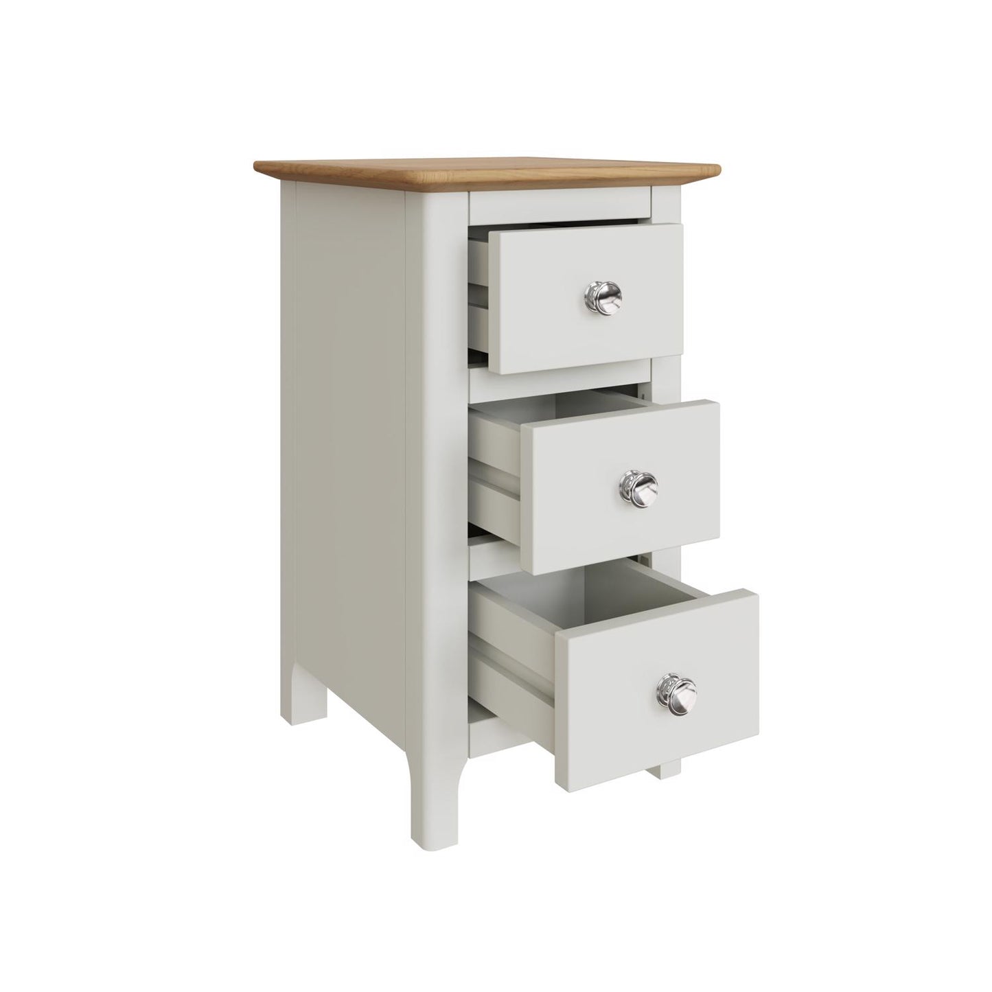 Taberno Oak 3-Drawer Bedside Table – Linen White