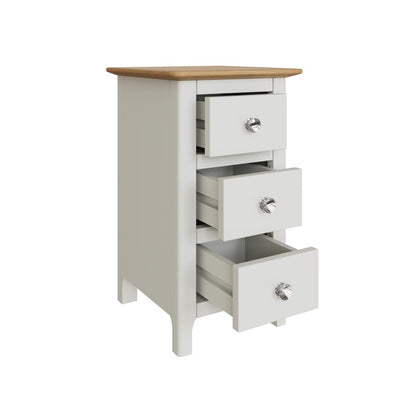 Taberno Oak 3-Drawer Bedside Table – Linen White