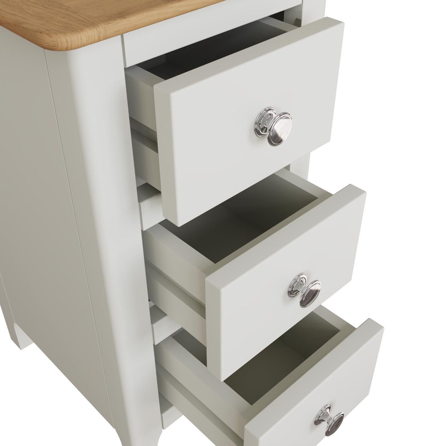 Taberno Oak 3-Drawer Bedside Table – Linen White