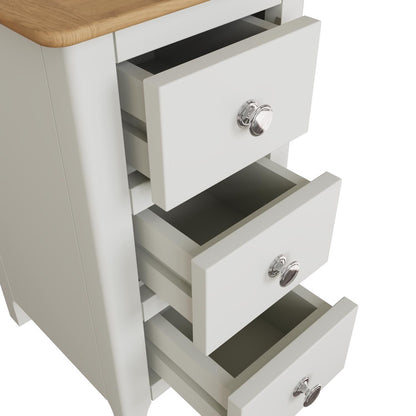 Taberno Oak 3-Drawer Bedside Table – Linen White