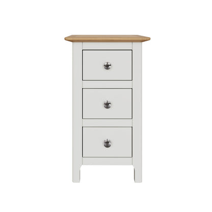 Taberno Oak 3-Drawer Bedside Table – Linen White