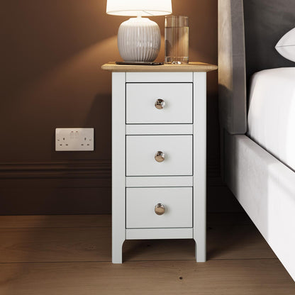 Taberno Oak 3-Drawer Bedside Table – Linen White